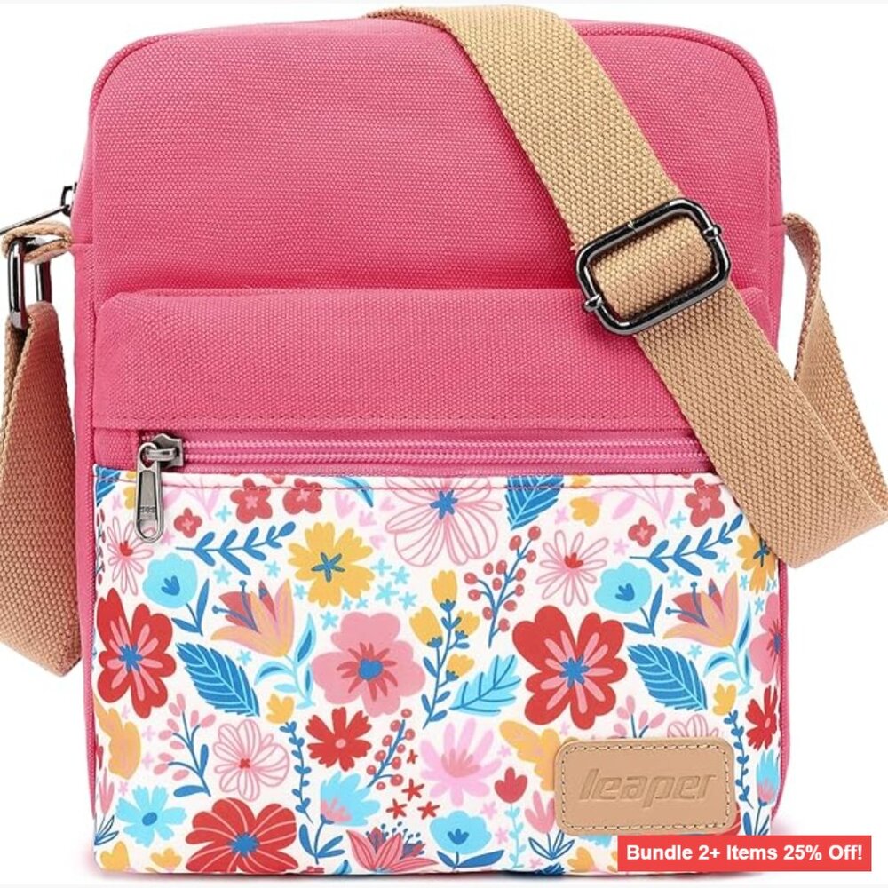 Canvas Crossbody Bag Set with Adjustable Strap and Multiple Pockets
